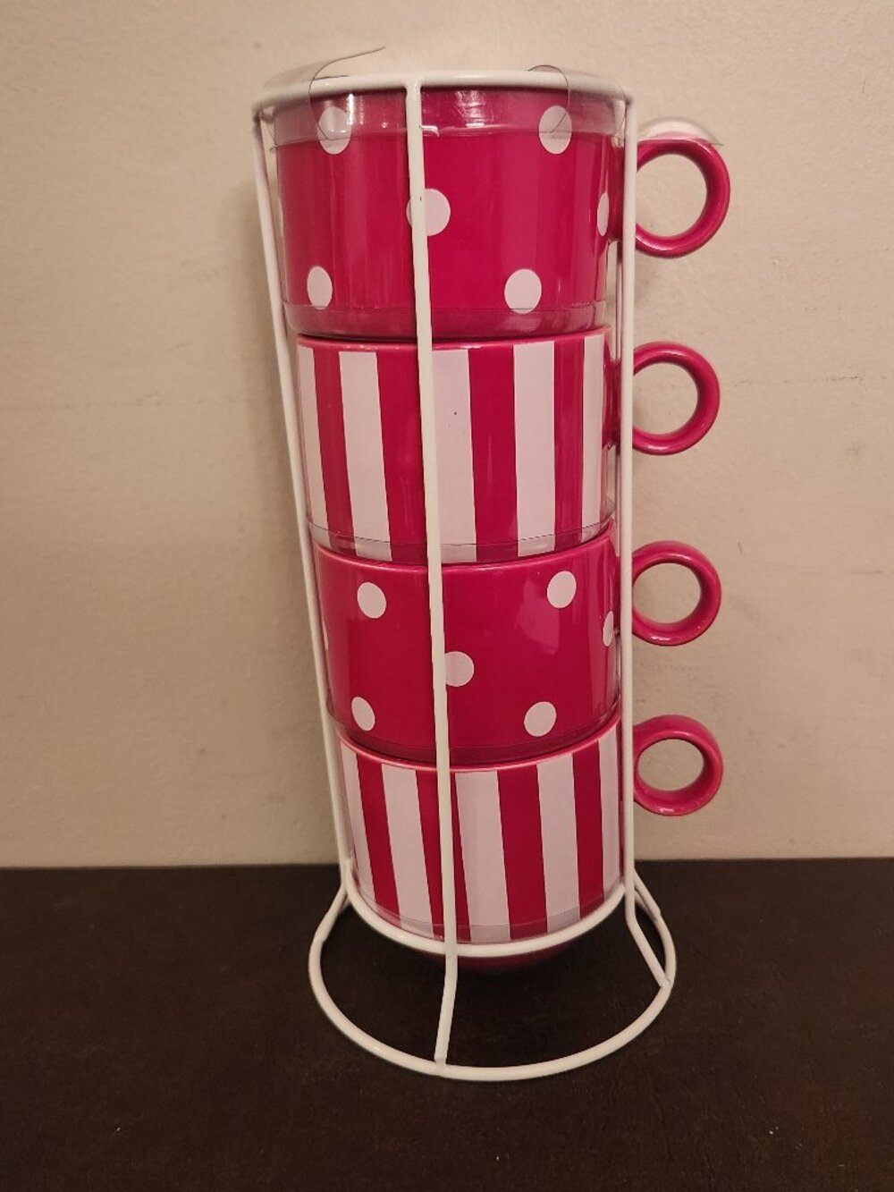 Grace Teaware Holiday Xmas Peppermint Stripe Stacked Coffee Mugs Set of 4